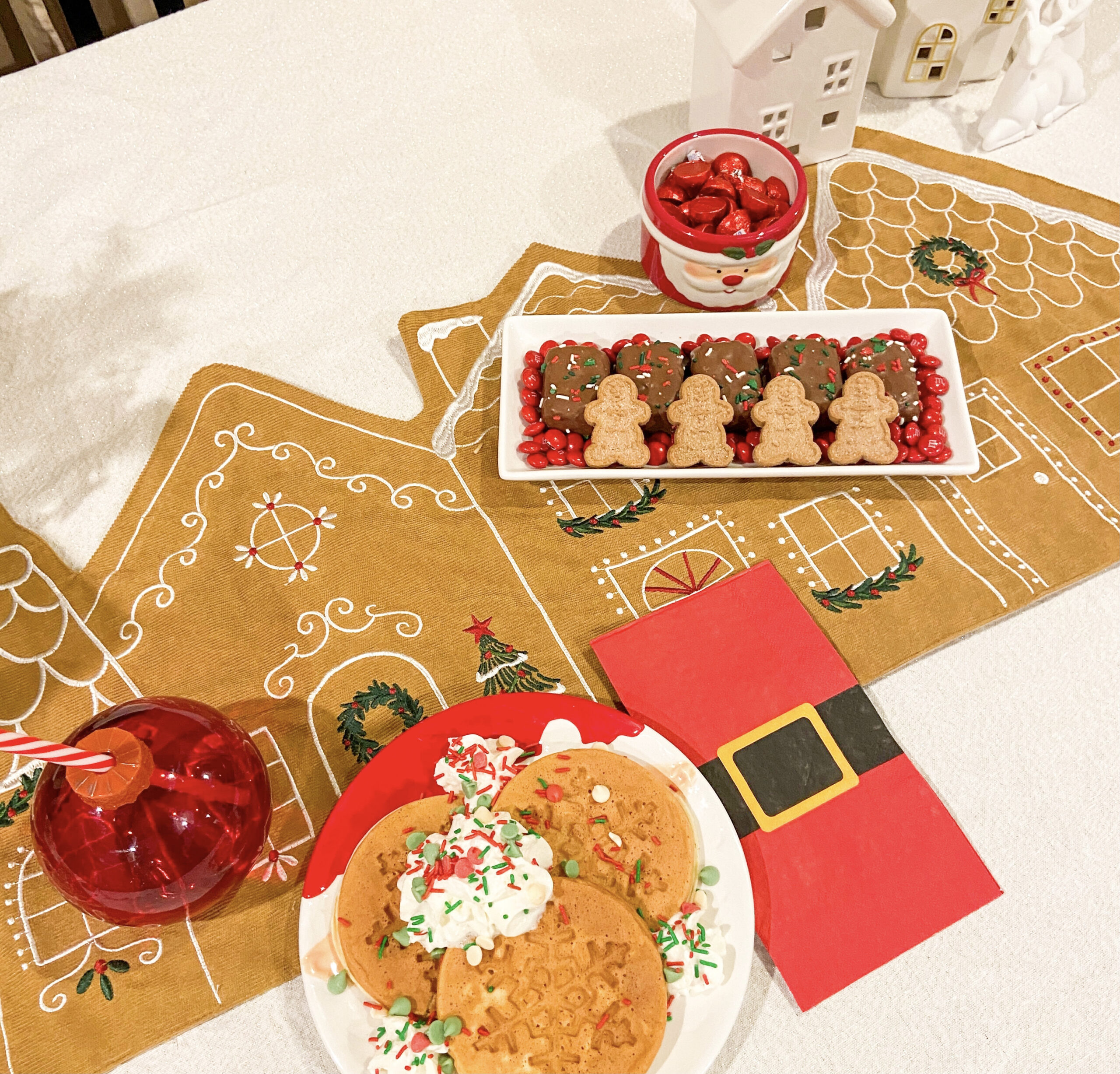 North Pole Breakfast Tablescape with Festive Waffles